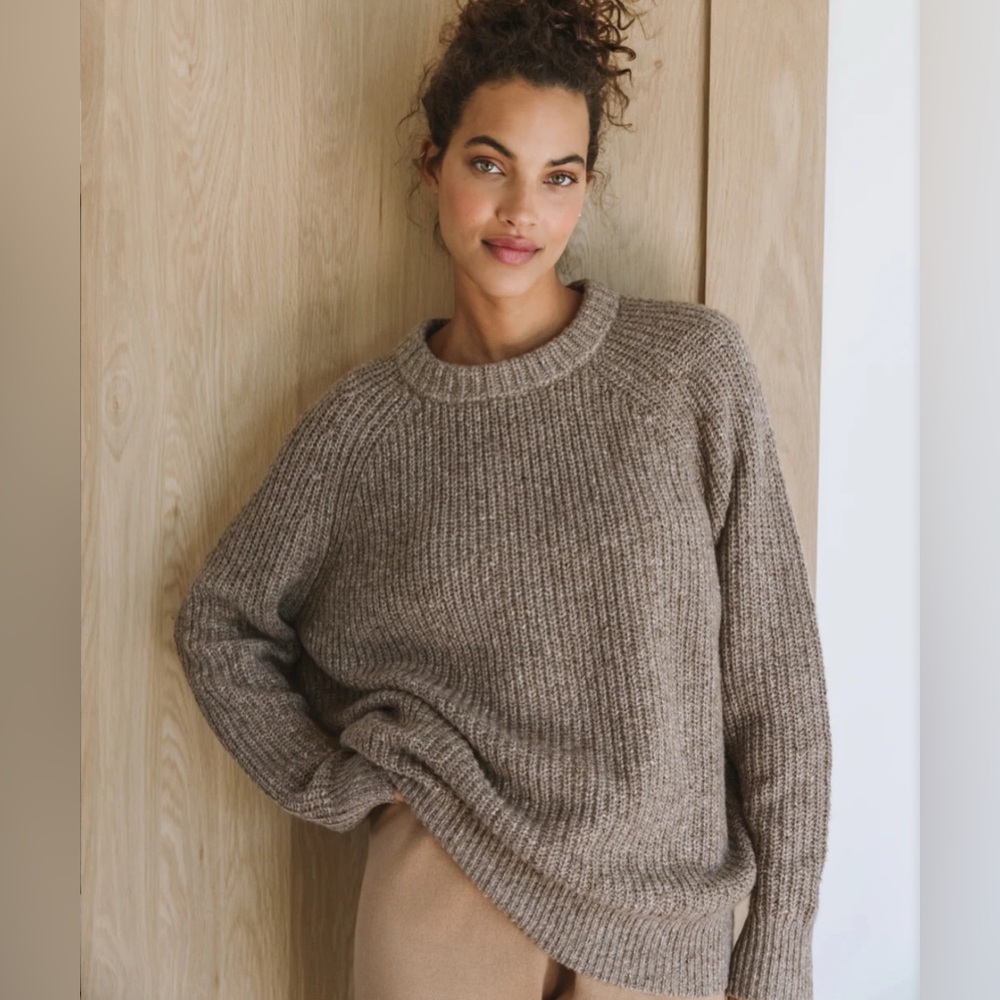 Jenni Kayne Oversized Cashmere Fisherman Crewneck Pullover‎ Sweater Brown XXL